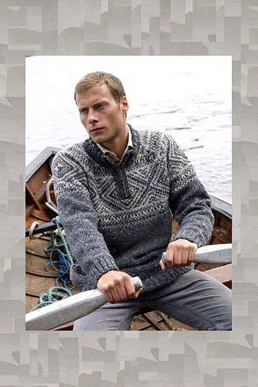 Aran Crafts Mens Nordic Zip Neck Fair Isle Sweater Pullover