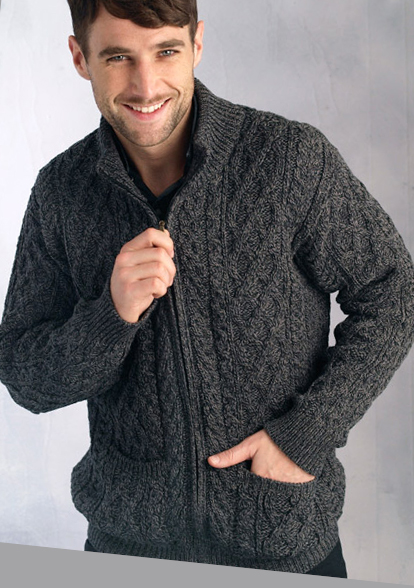 Aran Crafts Mens Cable Knit Aran Full Zip Cardigan Sweater