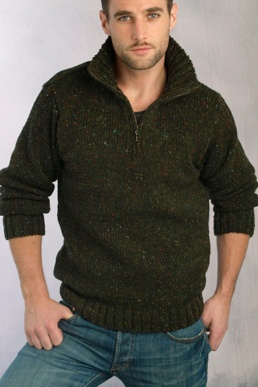 Aran Crafts Mens Donegal Wool Knit Zip Neck Sweater Pullover