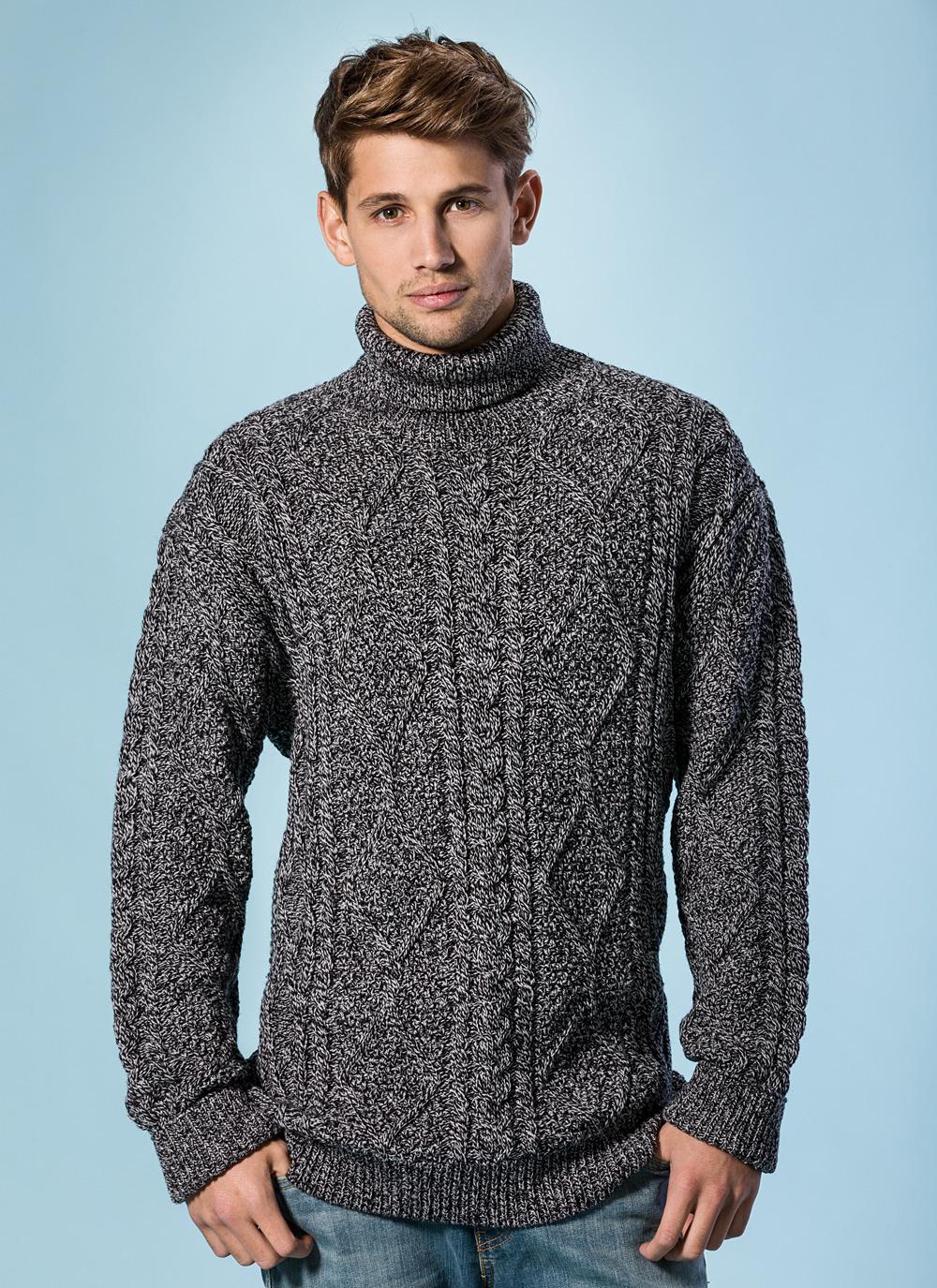 Aran Private Label Irish Mens Merino Wool Turtleneck Polo Neck Sweater Jumper