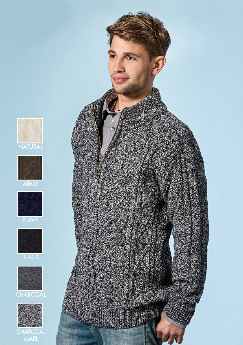 Aran Sweater Private Label Irish Mens Merino Wool Half Zip Qtr Quarter Zip Neck Pullover Sweater Jumper