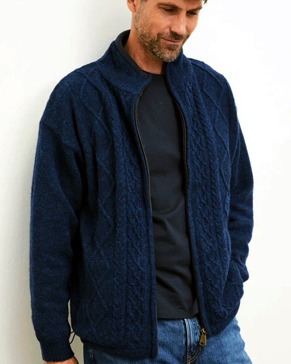 Aran Woollen Mills Carraig Donn Irish Aran Wool Sweater Lined Cable Knit Cardigan