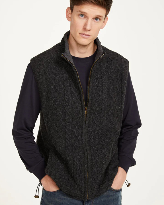 Aran Woollen Mills by Carraig Donn Irish Wool Aran Sweater Lined Cable Knit 
Vest Body Warmer Gilet