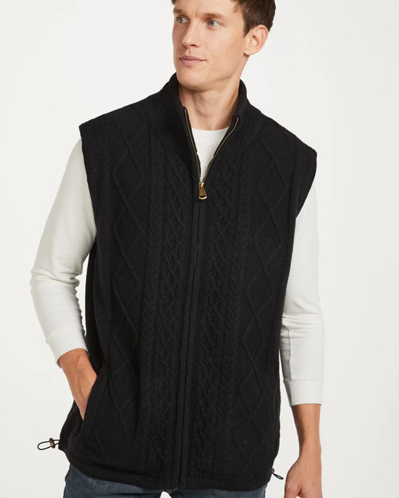 Aran Woollen Mills by Carraig Donn Irish Wool Aran Sweater Lined Cable Knit 
Vest Body Warmer Gilet