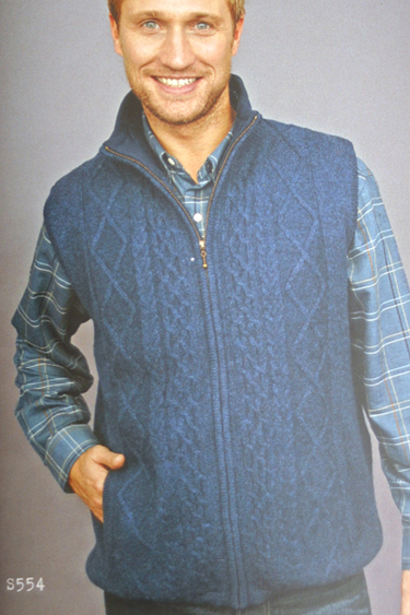 Senior Citizen Baby Boomer Irish Aran Wool Sweater Lined Cable Knit Vest Body Warmer