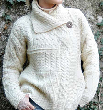 Womens Aran Irish style Patchwork Sweater by Carraig Donn