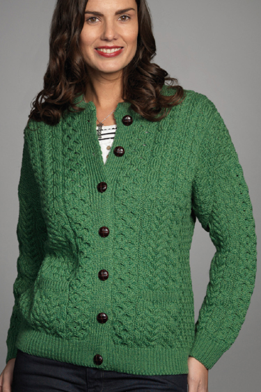 Carraig Donn Irish Aran Wool Sweater Womens Cable Knit Lumber Jacket Cardigan