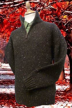 Donegal Wool Aran Sweater 1/4 Half Zip Traditional Irish Sweater