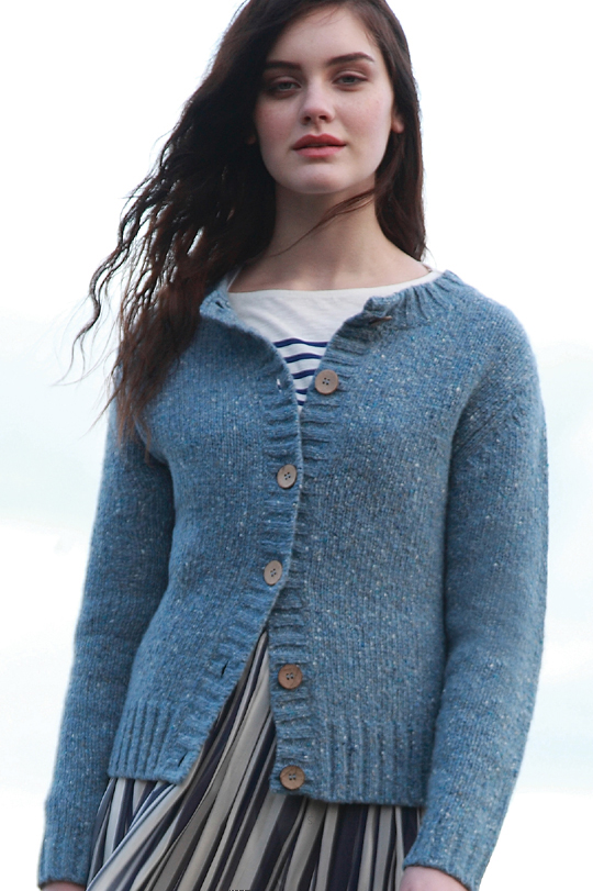 Carraig Donn Irish Aran Sweater Wool Womens Donegal Silk Short Buttoned Cardigan Sweater Box Cardigan