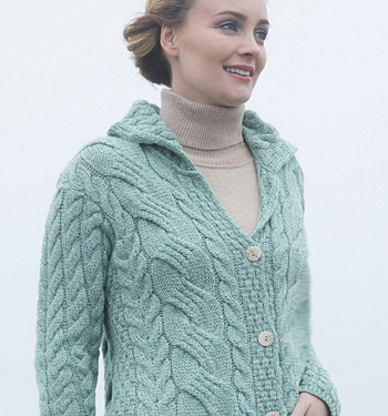 Womens Buttoned Cardigan Sweater by Aran Woollen Mills Carraig Donn Super Soft Merino Seafoam Green