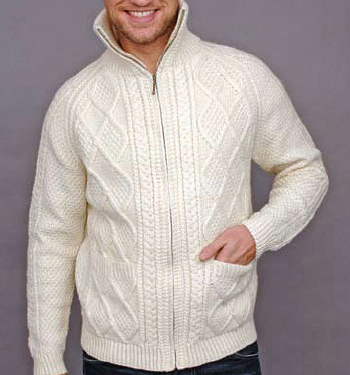 Carraig Donn Mens Wool Patch Pockets Zip Cardigan Sweater